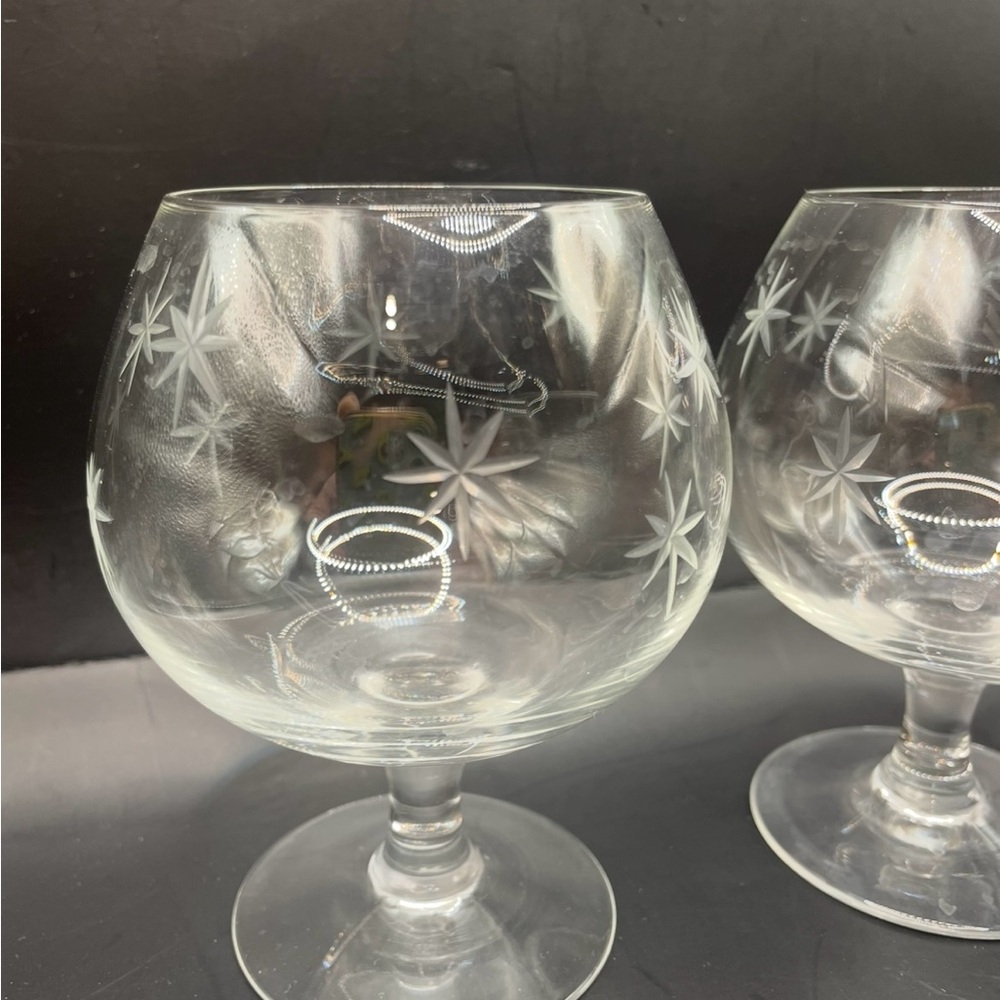 MCM starburst Barware Brandy Snifters (4) Set with Ice Bucket & Tongs